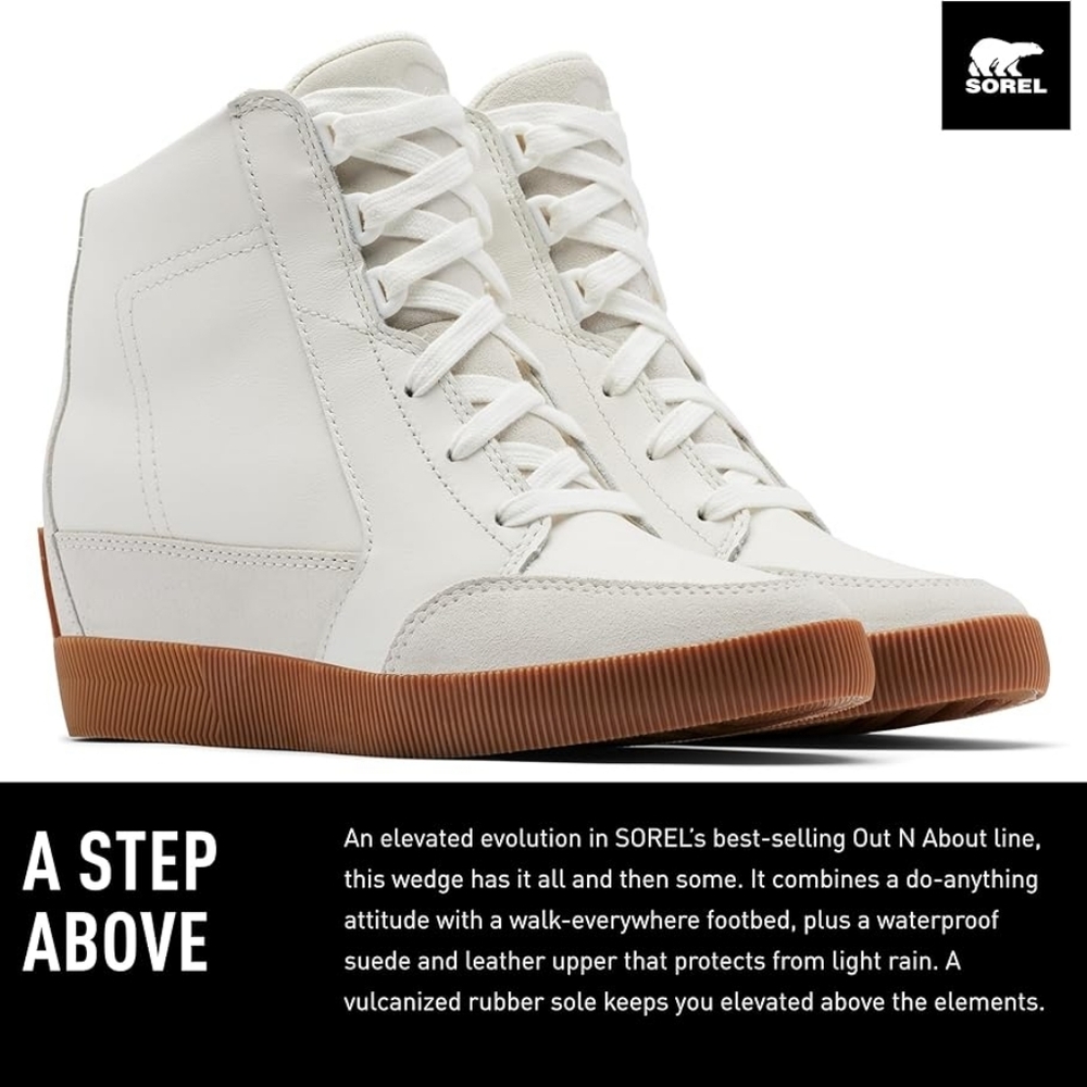 SOREL Women's White  High-Top Sneakers Out N About Wedge Sneaker - 🤍